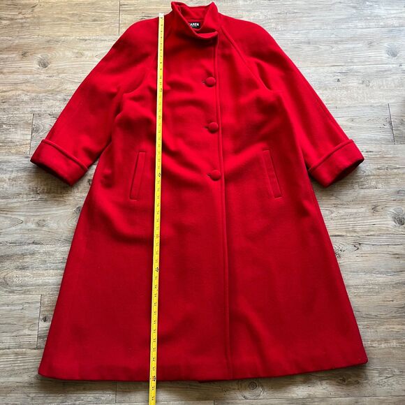 Karen Wool Trench Women's XL Coat Button Red Holiday Vintage 80s Long Pockets - Picture 6 of 11